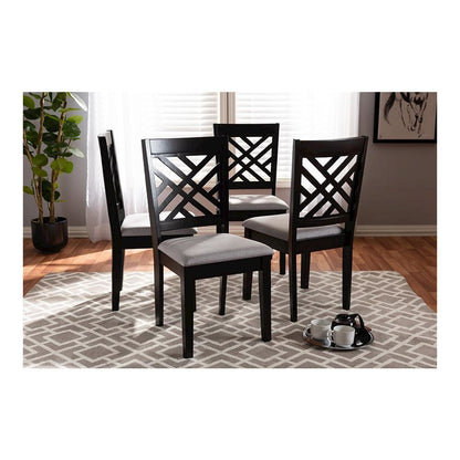 Gray Fabric Upholstered Espresso Brown Finished Wood Dining Chair Set of 4