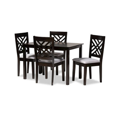 Gray Fabric Upholstered Espresso Brown Finished Wood 5-Piece Dining Set