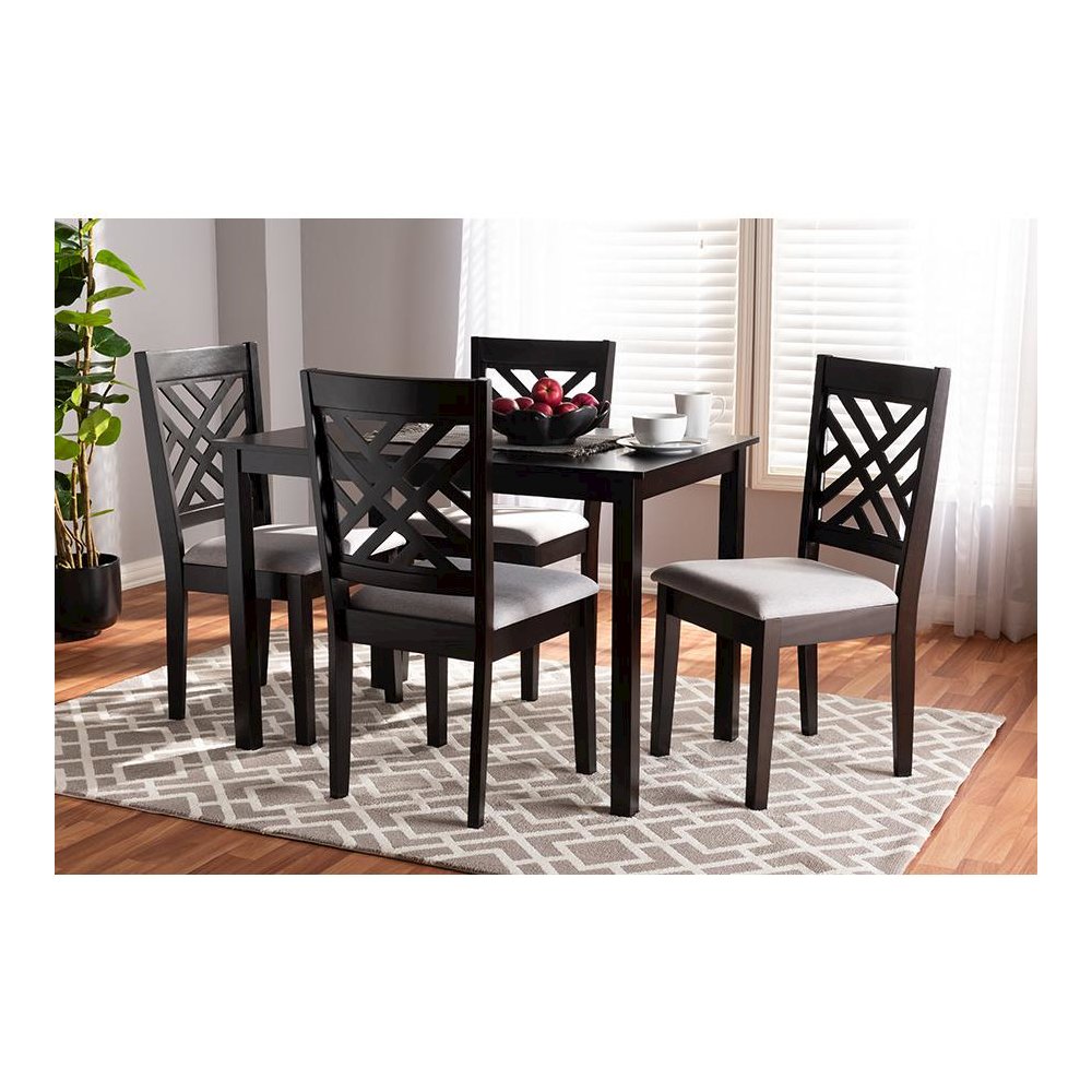 Gray Fabric Upholstered Espresso Brown Finished Wood 5-Piece Dining Set