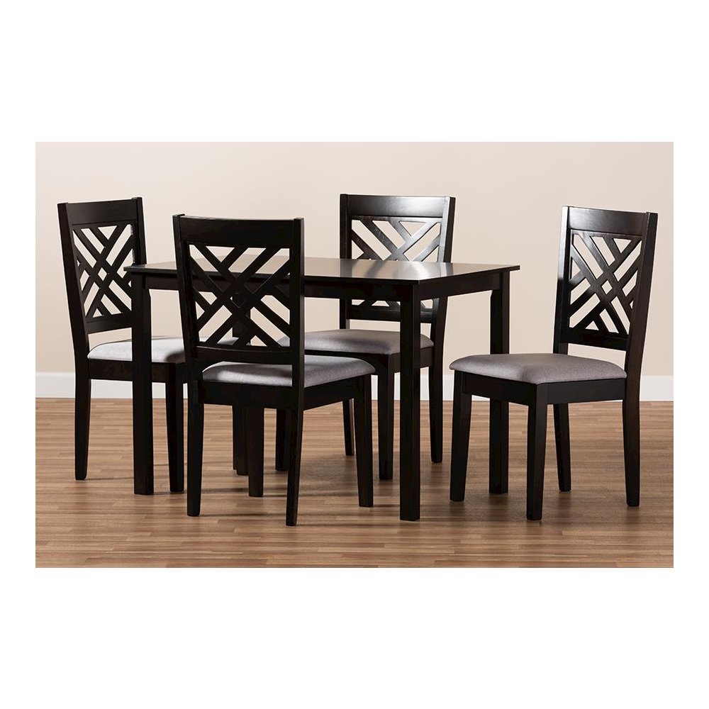 Gray Fabric Upholstered Espresso Brown Finished Wood 5-Piece Dining Set