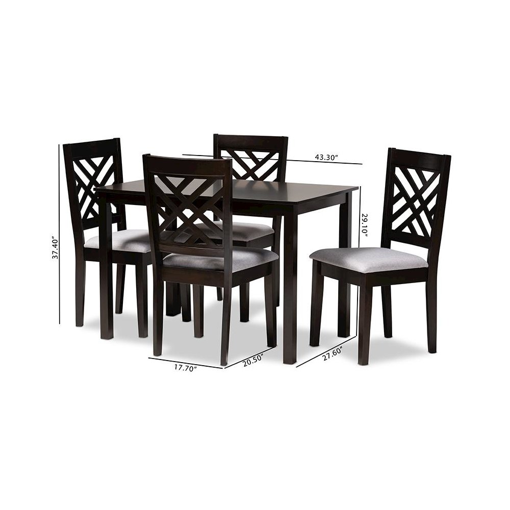 Gray Fabric Upholstered Espresso Brown Finished Wood 5-Piece Dining Set