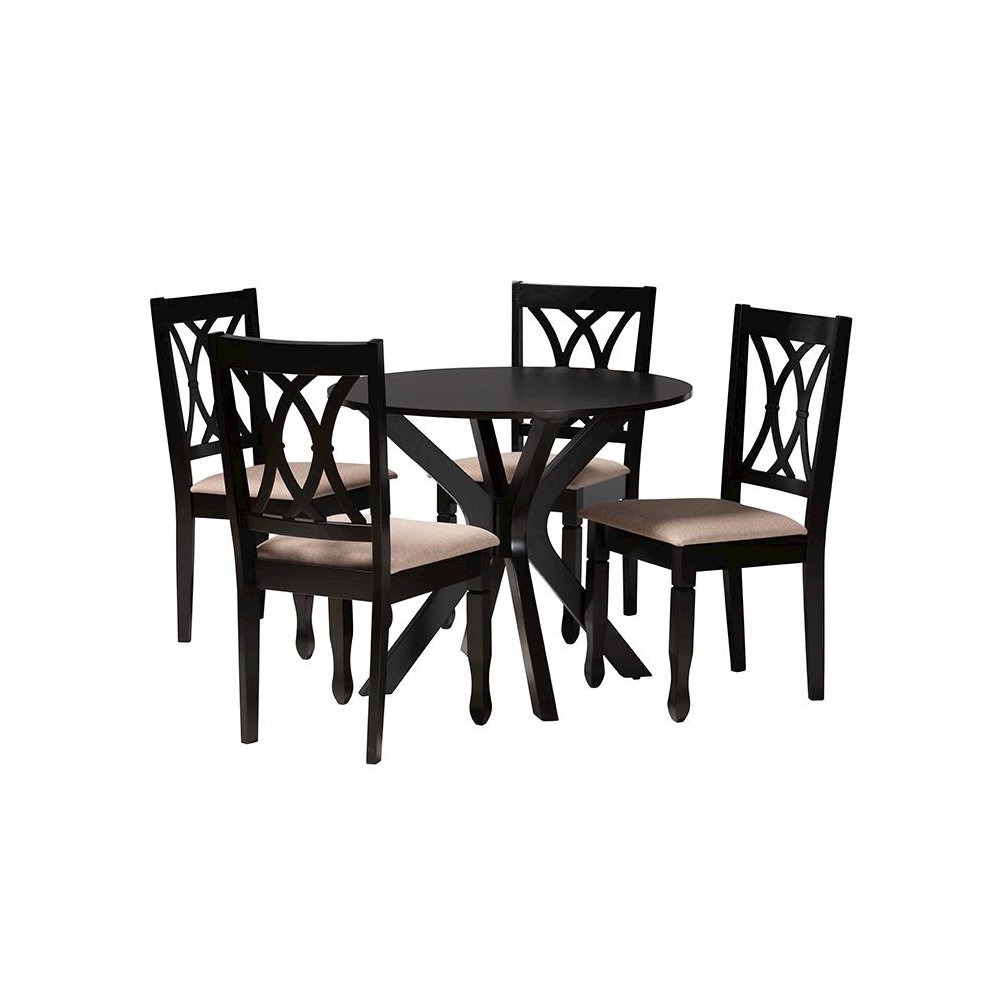 Maya Modern Beige Fabric and Espresso Brown Finished Wood 5-Piece Dining Set