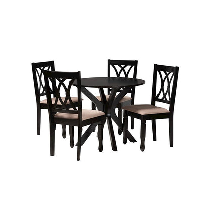 Maya Modern Beige Fabric and Espresso Brown Finished Wood 5-Piece Dining Set