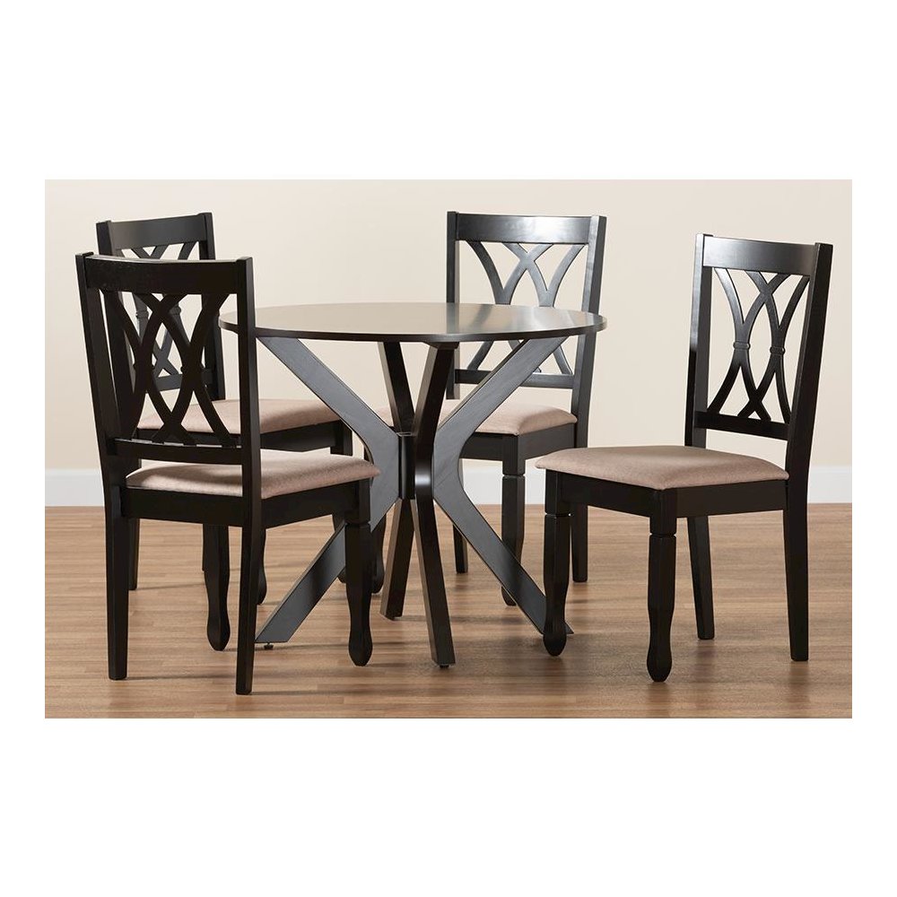 Maya Modern Beige Fabric and Espresso Brown Finished Wood 5-Piece Dining Set
