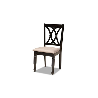Sand Fabric Upholstered and Dark Brown Finished Wood 5-Piece Dining Set