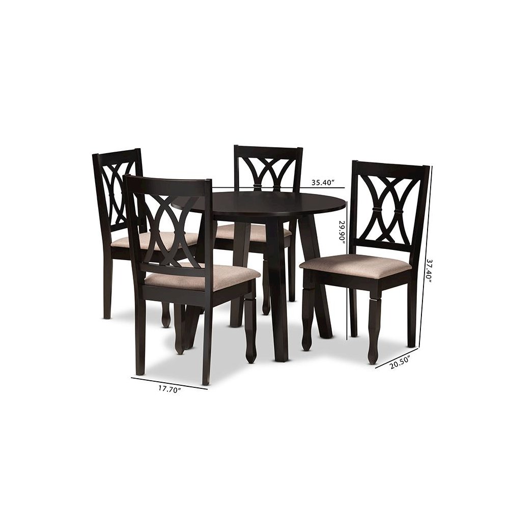Sand Fabric Upholstered and Dark Brown Finished Wood 5-Piece Dining Set
