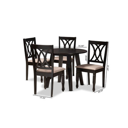 Sand Fabric Upholstered and Dark Brown Finished Wood 5-Piece Dining Set