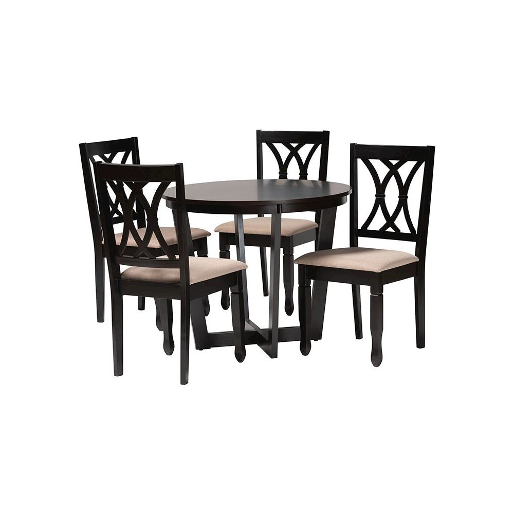 Aggie Modern Sand Fabric and Dark Brown Finished Wood 5-Piece Dining Set