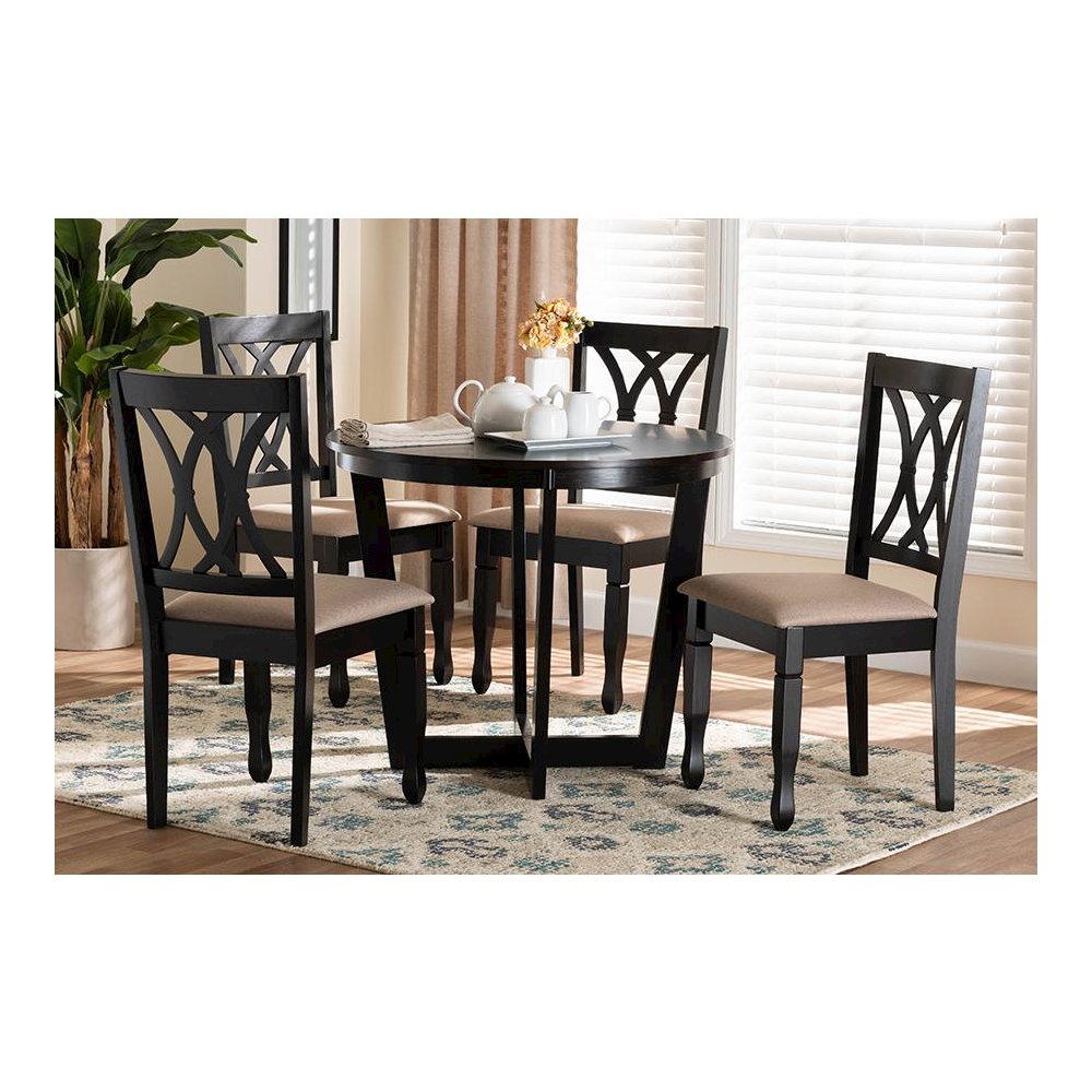 Aggie Modern Sand Fabric and Dark Brown Finished Wood 5-Piece Dining Set