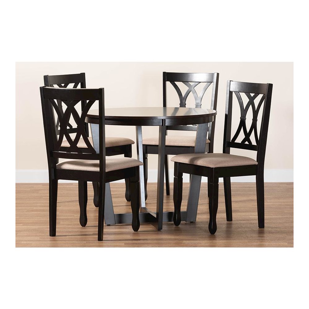 Aggie Modern Sand Fabric and Dark Brown Finished Wood 5-Piece Dining Set