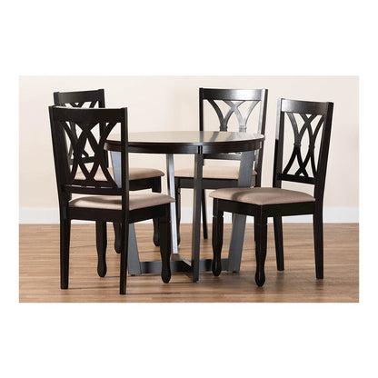 Aggie Modern Sand Fabric and Dark Brown Finished Wood 5-Piece Dining Set
