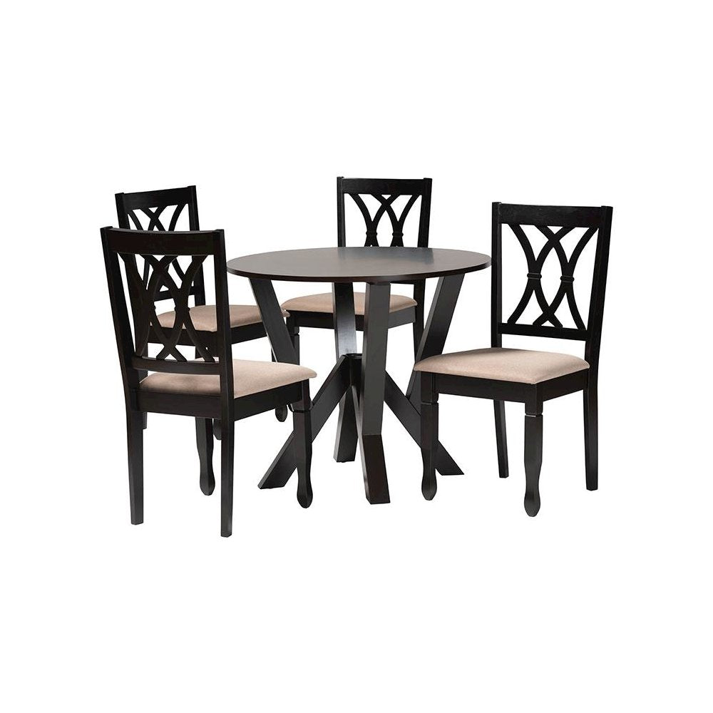 Irene Modern Sand Fabric and Dark Brown Finished Wood 5-Piece Dining Set