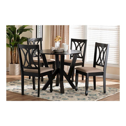 Irene Modern Sand Fabric and Dark Brown Finished Wood 5-Piece Dining Set