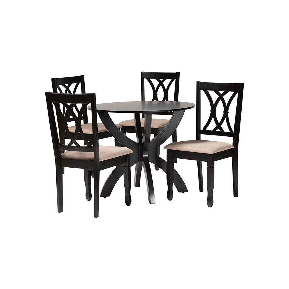 April Modern Sand Fabric and Dark Brown Finished Wood 5-Piece Dining Set