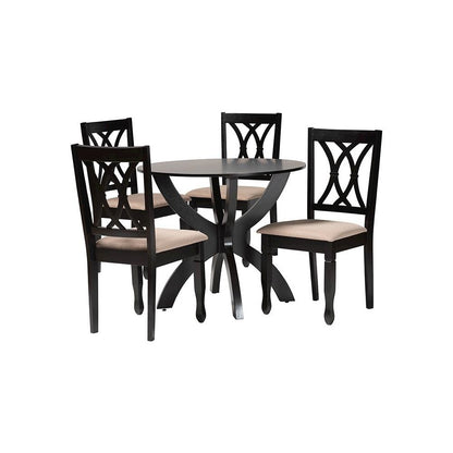 April Modern Sand Fabric and Dark Brown Finished Wood 5-Piece Dining Set
