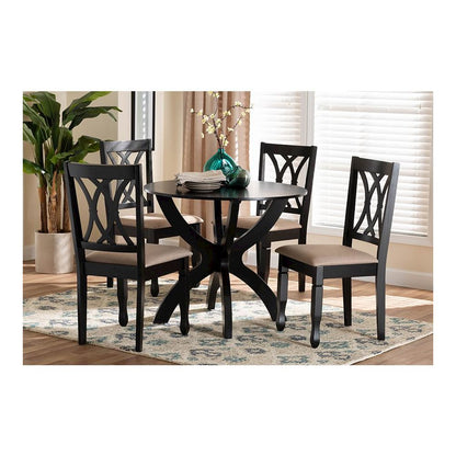 April Modern Sand Fabric and Dark Brown Finished Wood 5-Piece Dining Set