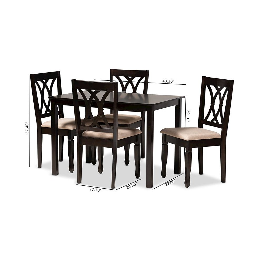 Sand Fabric Upholstered Espresso Brown Finished Wood 5-Piece Dining Set
