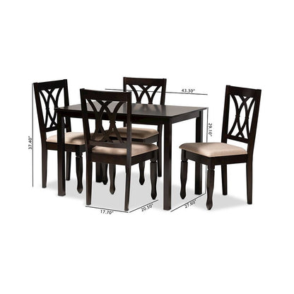 Sand Fabric Upholstered Espresso Brown Finished Wood 5-Piece Dining Set
