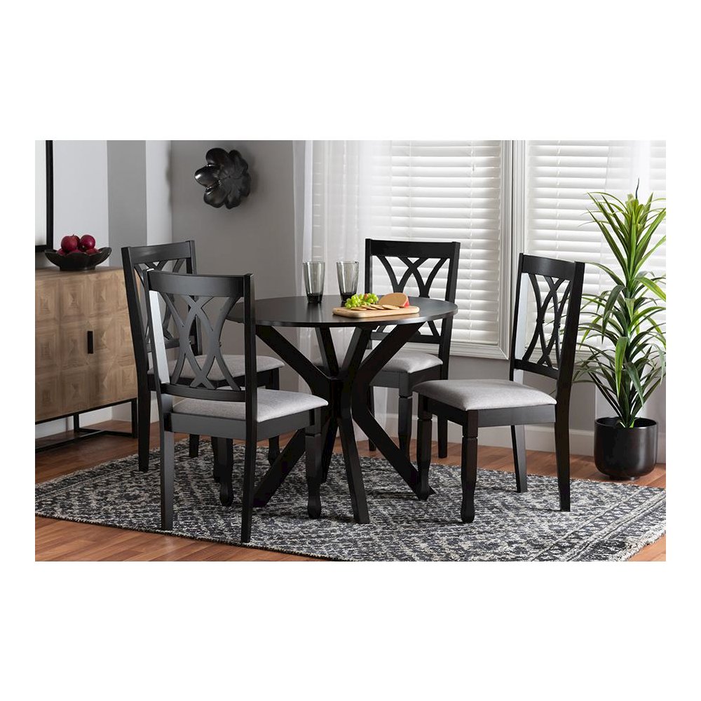 Maya Modern Grey Fabric and Espresso Brown Finished Wood 5-Piece Dining Set