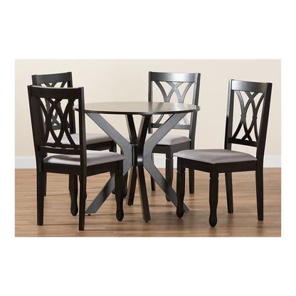 Maya Modern Grey Fabric and Espresso Brown Finished Wood 5-Piece Dining Set