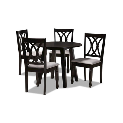 Grey Fabric Upholstered and Dark Brown Finished Wood 5-Piece Dining Set