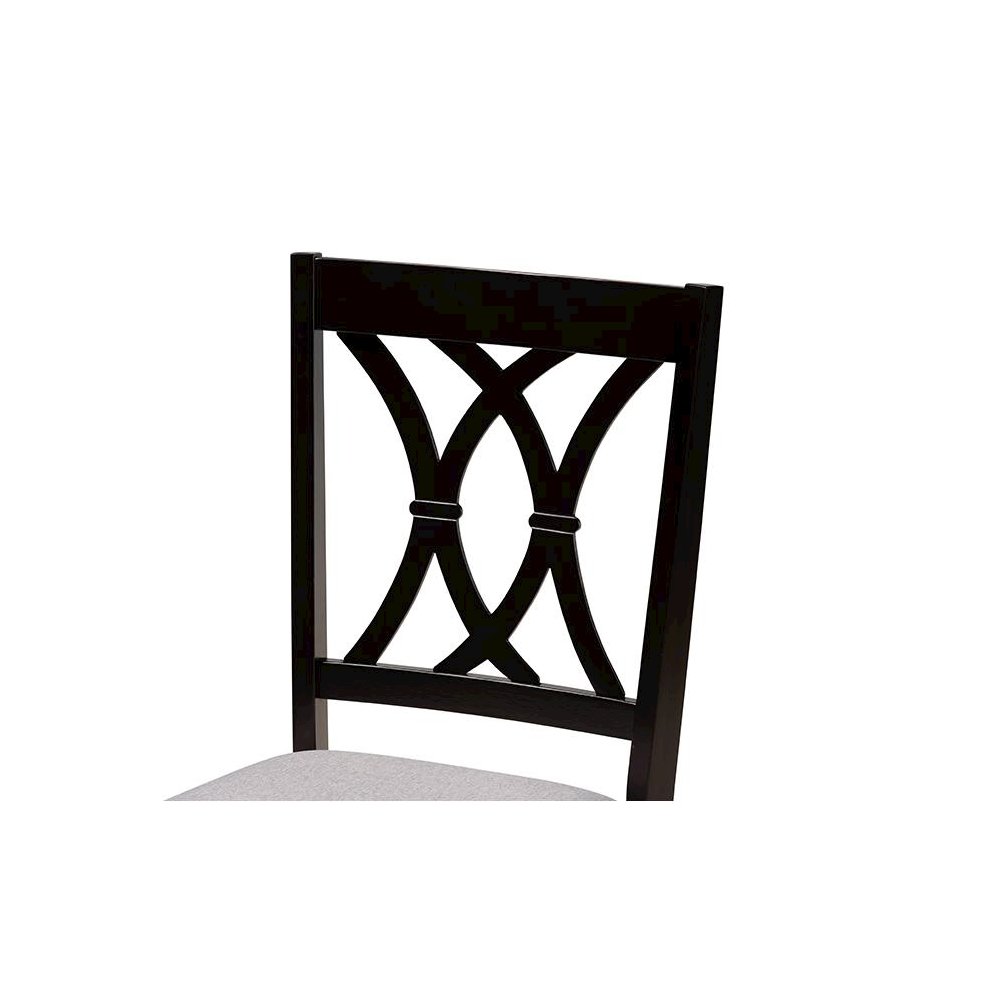 Grey Fabric Upholstered and Dark Brown Finished Wood 5-Piece Dining Set