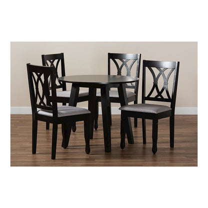 Grey Fabric Upholstered and Dark Brown Finished Wood 5-Piece Dining Set