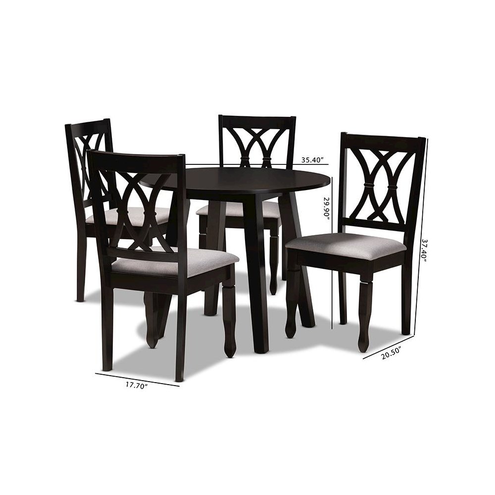 Grey Fabric Upholstered and Dark Brown Finished Wood 5-Piece Dining Set