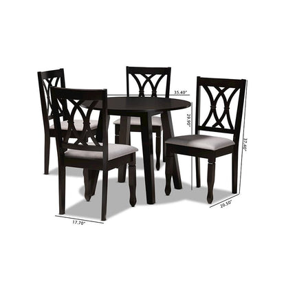 Grey Fabric Upholstered and Dark Brown Finished Wood 5-Piece Dining Set