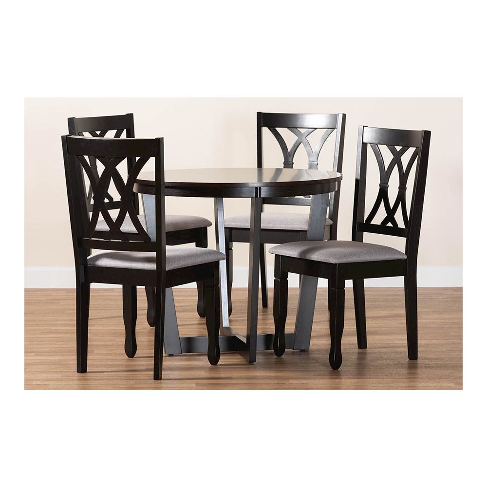 Aggie Modern Grey Fabric and Dark Brown Finished Wood 5-Piece Dining Set
