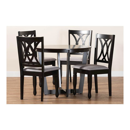 Aggie Modern Grey Fabric and Dark Brown Finished Wood 5-Piece Dining Set
