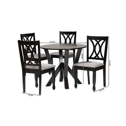 Irene Modern Grey Fabric and Dark Brown Finished Wood 5-Piece Dining Set