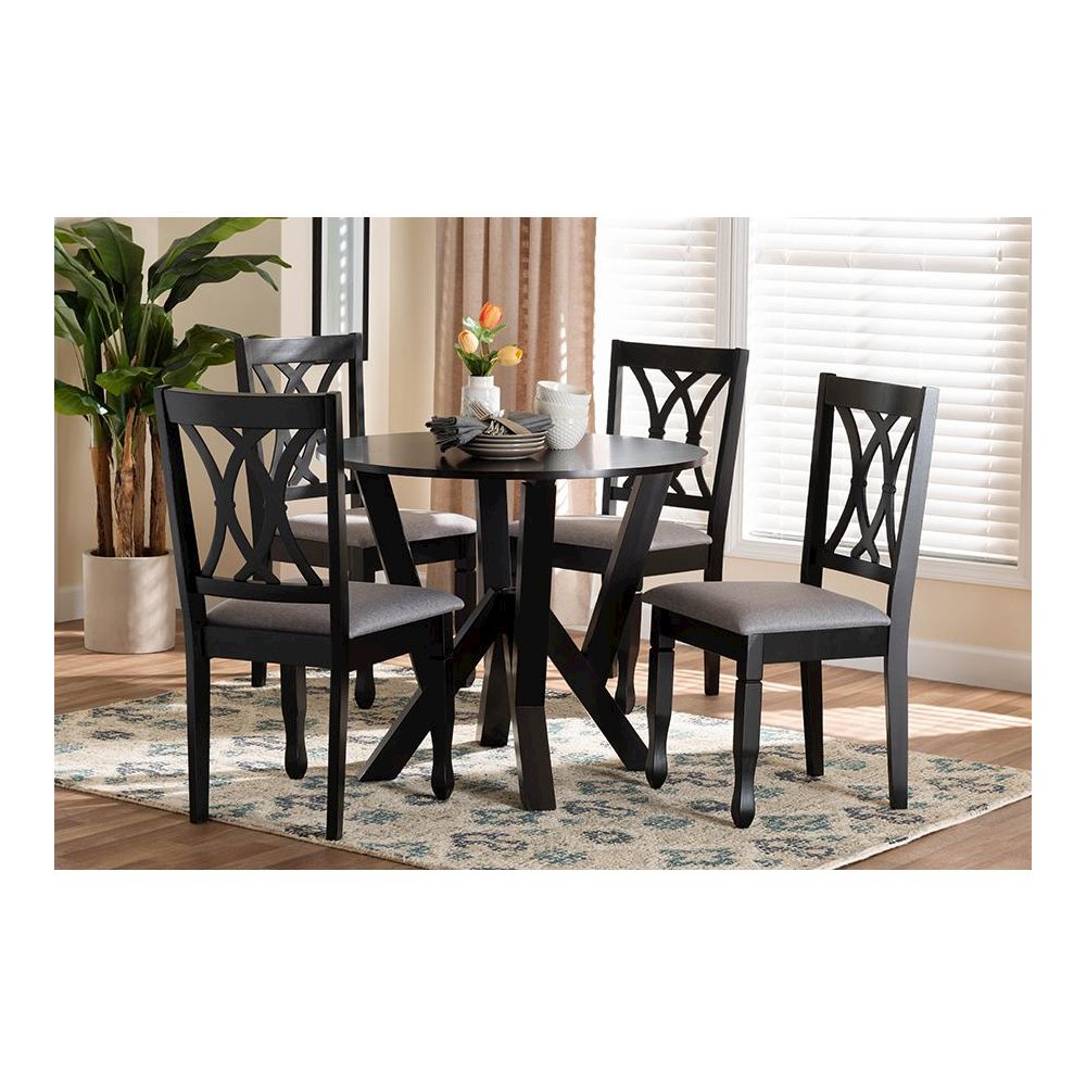 Irene Modern Grey Fabric and Dark Brown Finished Wood 5-Piece Dining Set