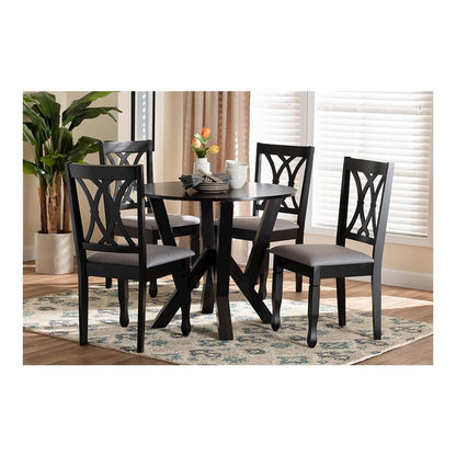 Irene Modern Grey Fabric and Dark Brown Finished Wood 5-Piece Dining Set