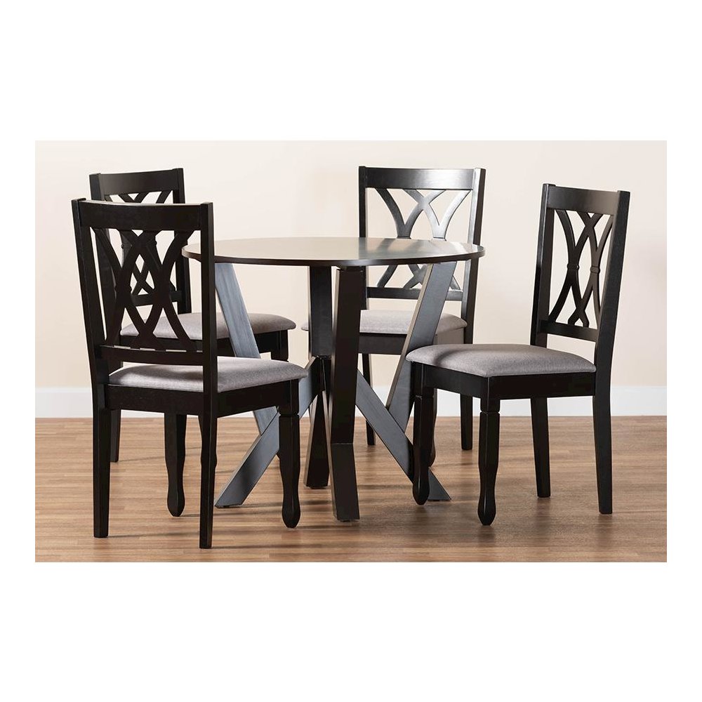 Irene Modern Grey Fabric and Dark Brown Finished Wood 5-Piece Dining Set