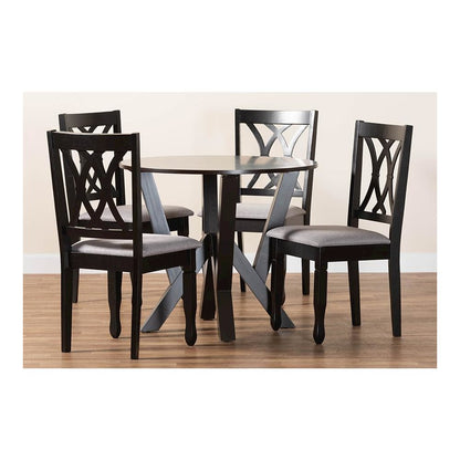 Irene Modern Grey Fabric and Dark Brown Finished Wood 5-Piece Dining Set