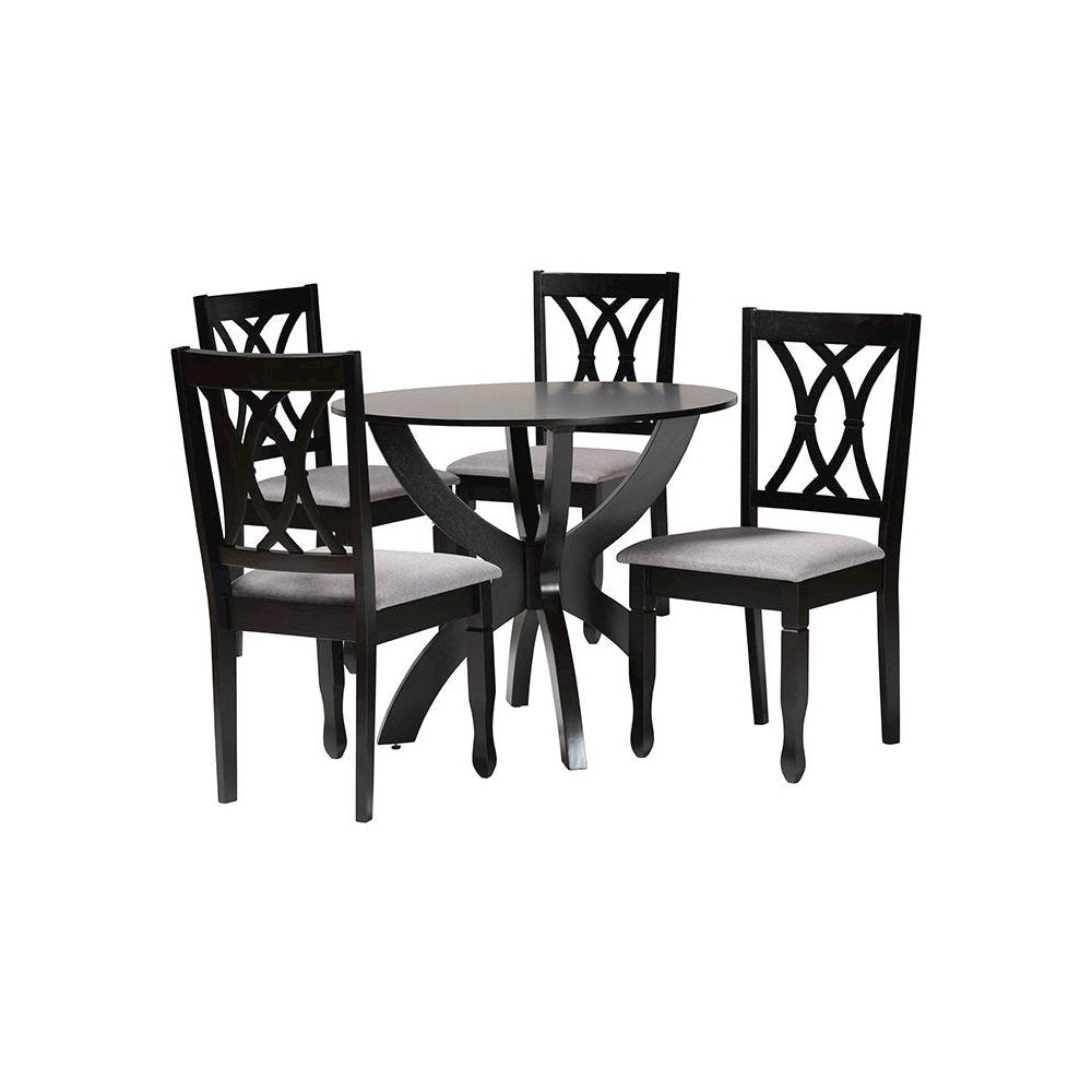 April Modern Grey Fabric and Dark Brown Finished Wood 5-Piece Dining Set