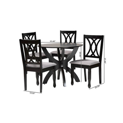 April Modern Grey Fabric and Dark Brown Finished Wood 5-Piece Dining Set