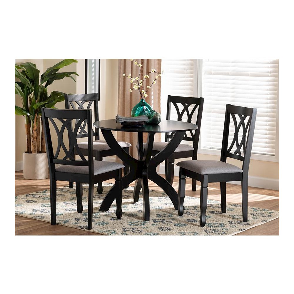 April Modern Grey Fabric and Dark Brown Finished Wood 5-Piece Dining Set