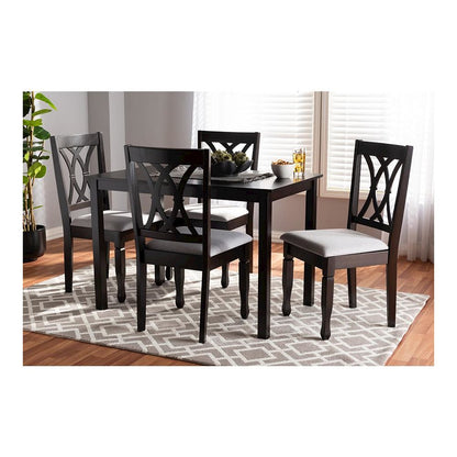 Gray Fabric Upholstered Espresso Brown Finished Wood 5-Piece Dining Set
