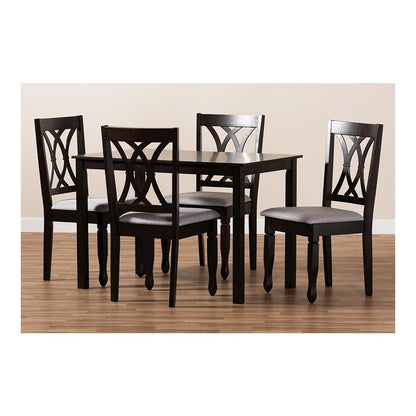 Gray Fabric Upholstered Espresso Brown Finished Wood 5-Piece Dining Set