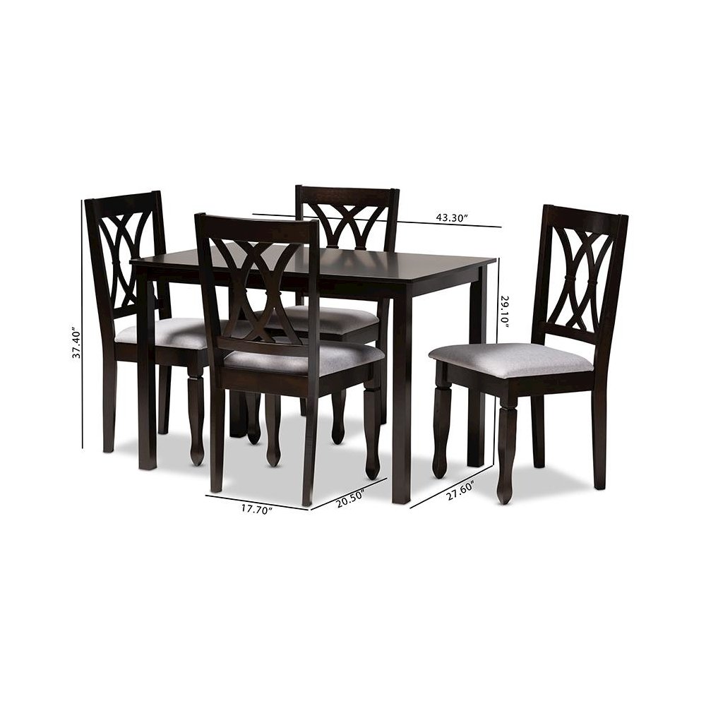 Gray Fabric Upholstered Espresso Brown Finished Wood 5-Piece Dining Set
