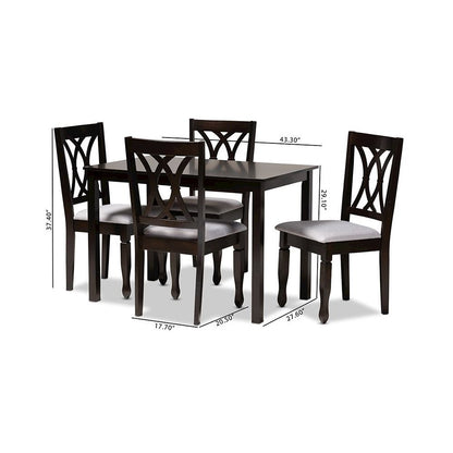 Gray Fabric Upholstered Espresso Brown Finished Wood 5-Piece Dining Set