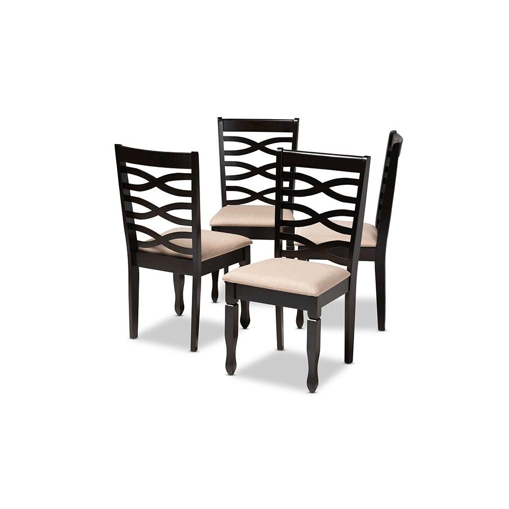 Sand Fabric Upholstered Espresso Brown Finished Wood Dining Chair Set of 4