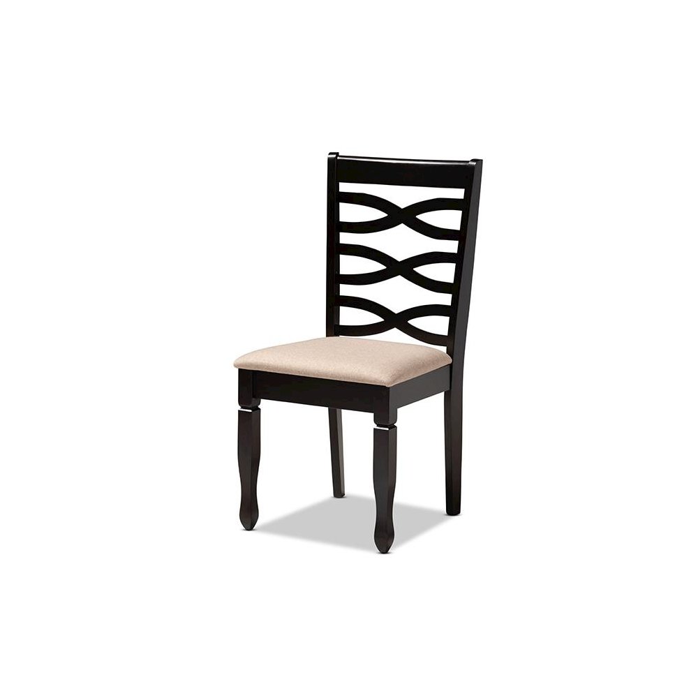 Sand Fabric Upholstered Espresso Brown Finished Wood Dining Chair Set of 4