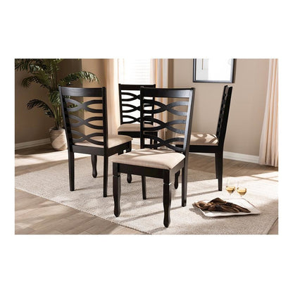 Sand Fabric Upholstered Espresso Brown Finished Wood Dining Chair Set of 4