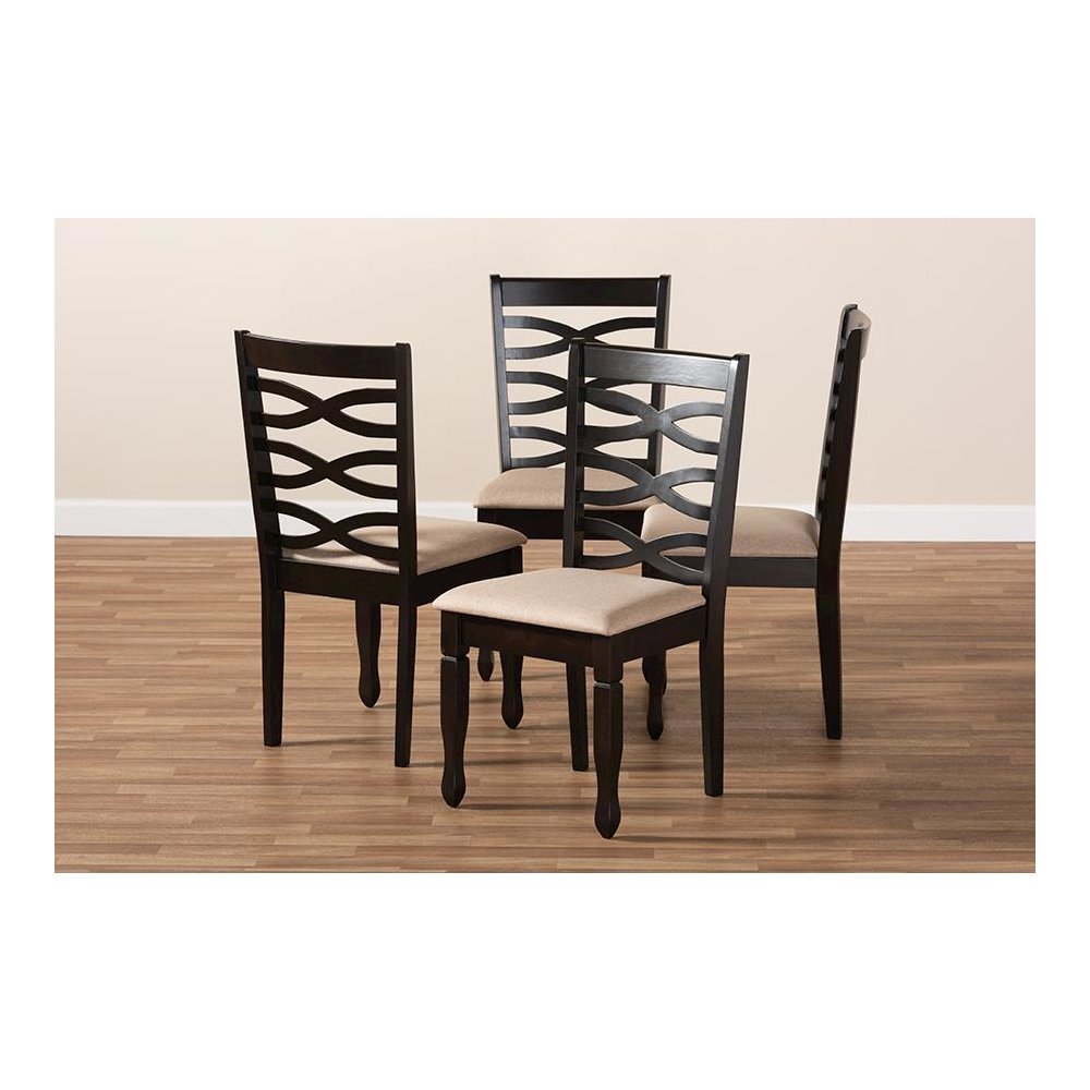 Sand Fabric Upholstered Espresso Brown Finished Wood Dining Chair Set of 4