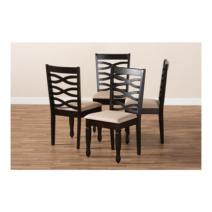 Sand Fabric Upholstered Espresso Brown Finished Wood Dining Chair Set of 4