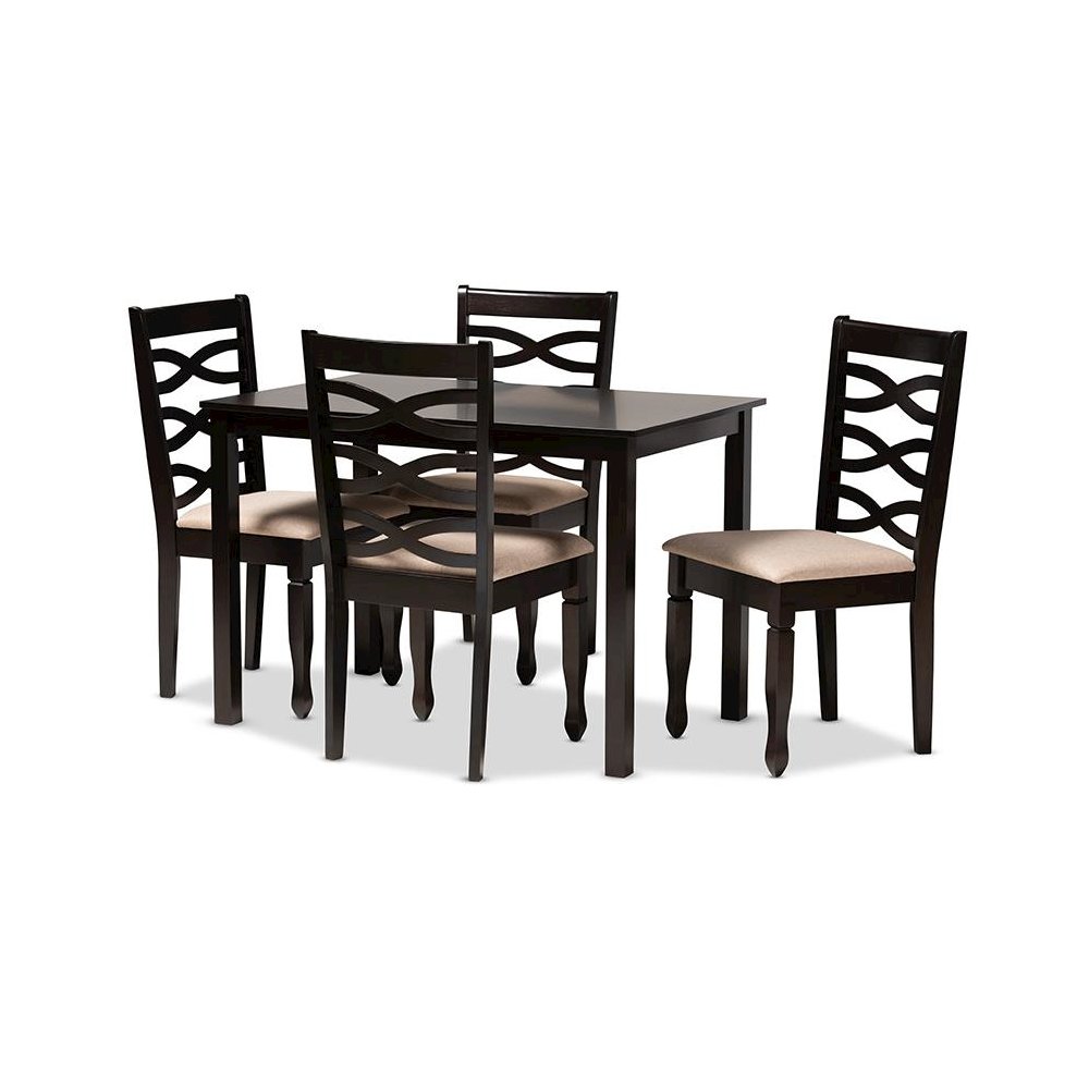Sand Fabric Upholstered Espresso Brown Finished Wood 5-Piece Dining Set