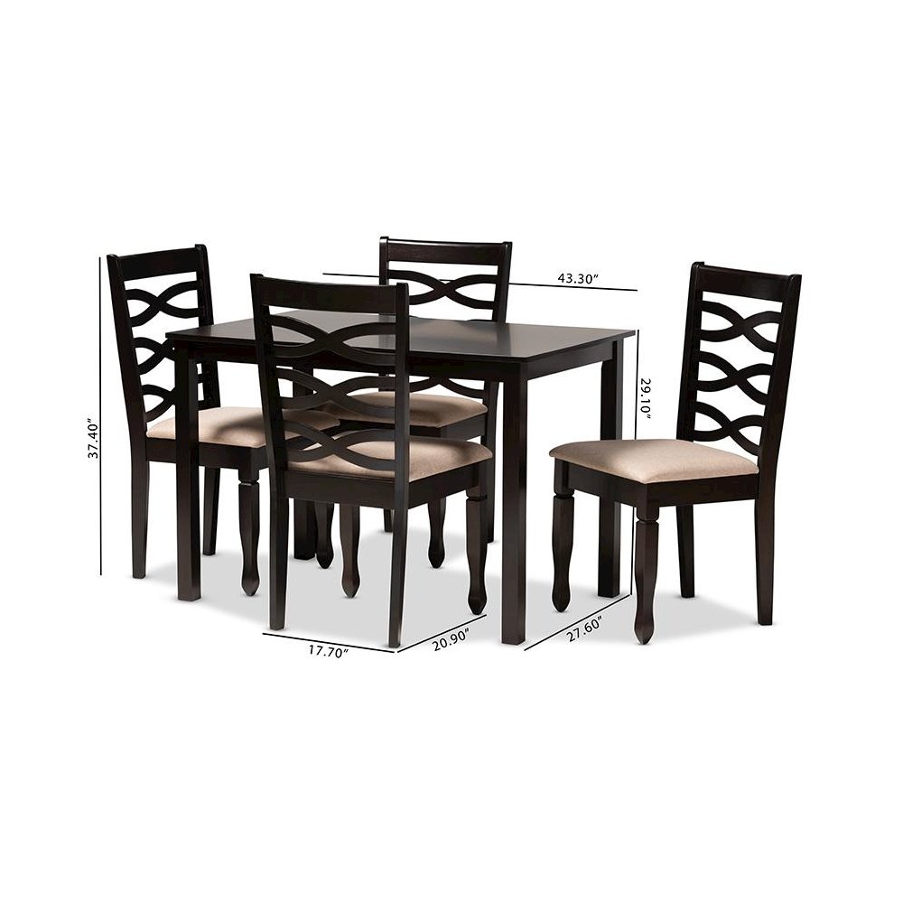 Sand Fabric Upholstered Espresso Brown Finished Wood 5-Piece Dining Set